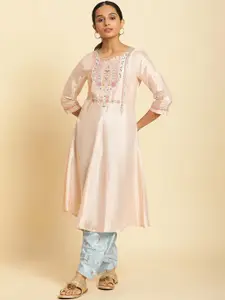 W Floral Embroidered Thread Work A-Line Kurta