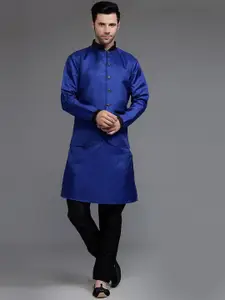 Utsav Fashion Mandarin Collar Long Sleeves Straight Kurta With Trousers & Jacket