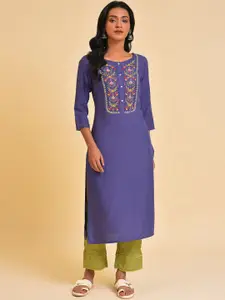 W Floral Yoke Design Thread Work Straight Kurta