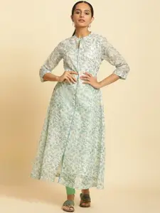 W Floral Printed Mandarin Collar A-Line Kurta