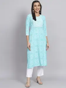 Anouk Turquoise Blue Ethnic Motifs Printed Gotta Patti Liva Straight Kurta