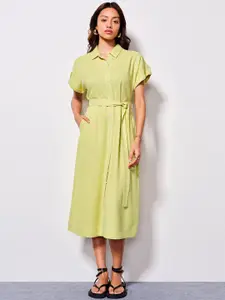 AND Women Shirt Collar Wrap Midi Dress