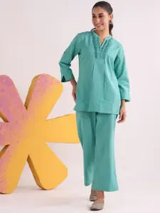 JISORA  V-Neck Pure Cotton Top With Palazzo Co-Ords