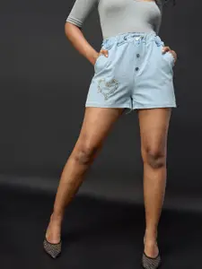 FREAKINS Women Cotton High-Rise Shorts