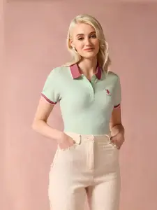 U.S. Polo Assn. Women Solid Polo Collar Cotton T-Shirt