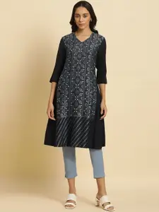 W Floral Embroidered V Neck A Line Kurta