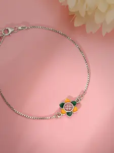 GIVA 925 Silver Floral Charm Bracelet Rakhi With Roli Chawal & Greeting Card