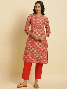 W Ethnic Motifs Printed Keyhole Neck Sequinned Straight Kurta