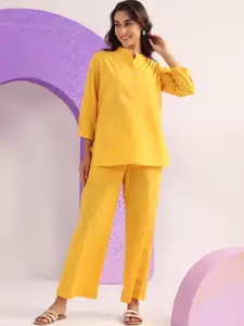 JISORA Band Collar Pure Cotton Top With Trouser