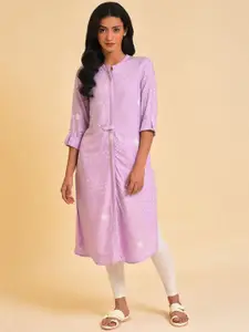 W Women Geometric Printed Mandarin Collar Roll-Up Sleeves Straight Kurta