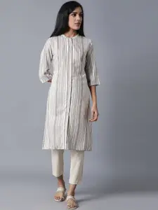 W Striped Mandarin Collar Straight Kurta