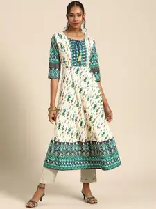 Anouk White Ethnic Motifs Printed A-Line Kurta