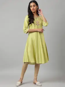 W Floral Embroidered Thread Work A-Line Kurta