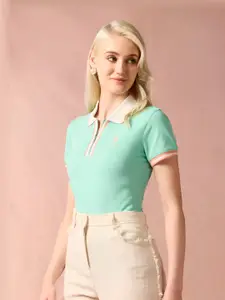 U.S. Polo Assn. Women Solid Polo Collar Cotton T-Shirt