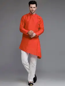 Utsav Fashion Band Collar Angrakha Straight Kurta with Trousers