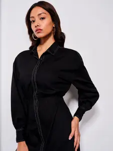 AND Pure Cotton Cuffed Sleeves Shirt Midi Dress