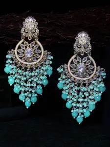 Adwitiya Collection Gold-Plated Stones Studded & Beaded Drop Earrings
