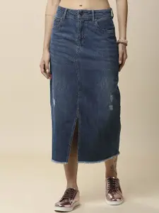 Chemistry Denim Front Slit Midi Skirt
