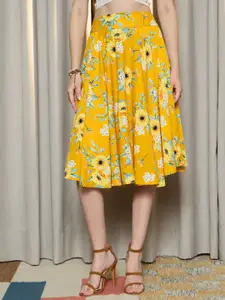 Berrylush High Rise Flared A-Line Floral Skirt