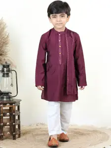 Sangria Boys Embroidered Pure Cotton Kurta With Pyjamas