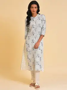 W Floral Printed Band Collar A Line Kurta