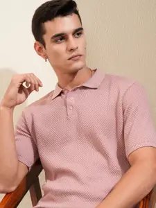 HIGHLANDER Men Self Design Polo Collar Cotton Relaxed Fit T-shirt