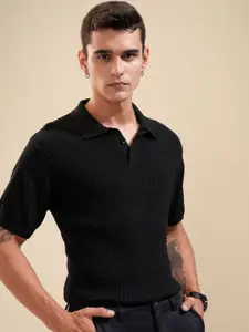 HIGHLANDER Men Self Design Polo Collar Cotton Relaxed Fit T-shirt