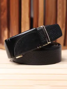 WINSOME DEAL Men Slider Buckle Closure Textured Formal Belt