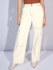 SASSAFRAS Women Cotton Straight Fit High-Rise Cargo Jeans