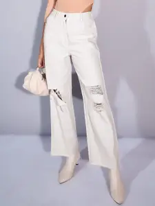 SASSAFRAS Women Straight Fit High-Rise Slash Knee Jeans