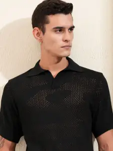 HIGHLANDER Men Self Design Polo Collar Cotton Oversized T-shirt