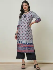 Soch Ethnic Motifs Printed Tie-Up Neck Straight Kurta