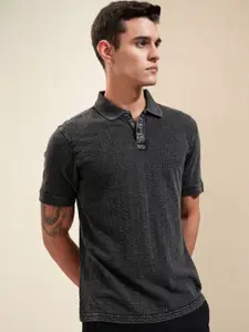 HIGHLANDER Men Self Design Polo Collar Cotton Slim Fit T-shirt
