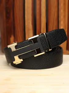 WINSOME DEAL Men Slider Buckle Closure Textured Formal Belt