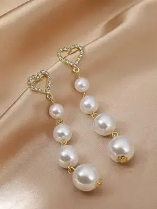 KRENOZ Stainless Steel Stone Studded & Pearl Beaded Classic Drop Earrings