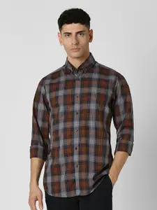 Van Heusen Sport Men Button-Down Collar Tartan Checked Cotton Slim Fit Casual Shirt