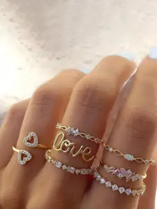 Jewels Galaxy Set Of 7 Gold-Plated Stone Studded Finger Rings