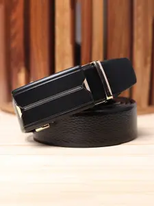 WINSOME DEAL Men Slider Buckle Closure Textured Formal Belt