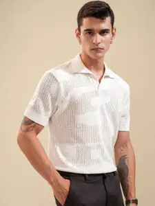 HIGHLANDER Men Self Design Polo Collar Cotton Oversized T-shirt