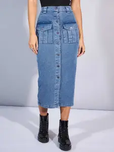 SASSAFRAS Pencil Front Button Midi Cargo Styles Skirts