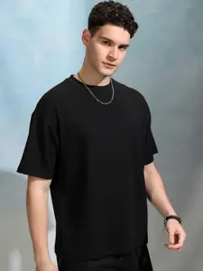 HIGHLANDER Men Solid Round Neck Cotton Oversized Sports T-Shirt