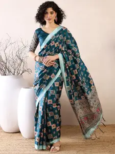 Saree mall modal Ajrak Block Satin Bagru SareesWith Blouse Piece