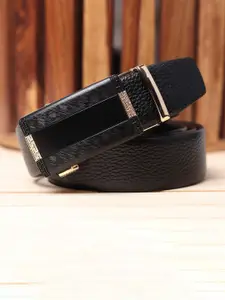 WINSOME DEAL Men Slider Buckle Closure Textured Formal Belt