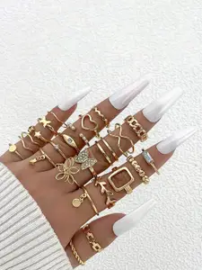 Jewels Galaxy Set Of 23 Gold-Plated Stone Studded Stackable Finger Rings