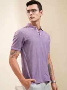 HIGHLANDER Men Self Design Polo Collar Cotton Slim Fit T-shirt