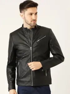 Leather Retail Men Colourblocked Lightweight Longline Biker Jacket