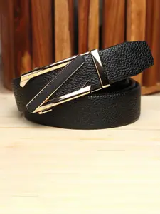 WINSOME DEAL Men Slider Buckle Closure Textured Formal Belt