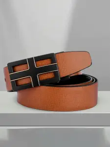 WINSOME DEAL Men Slider Buckle Closure Textured Formal Belt