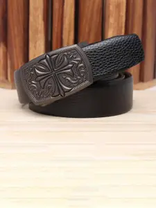 WINSOME DEAL Men Slider Buckle Closure Textured Formal Belt