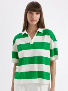 DeFacto Women Striped Polo Collar Pockets T-shirt